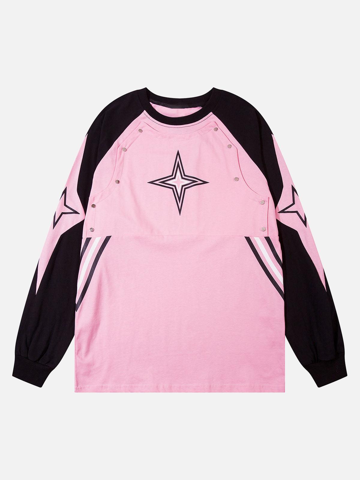 Concert Outfit Star Stitched Studded Long Sleeve T-Shirt Concert Outfit Star Stitched Studded Long Sleeve T-Shirt