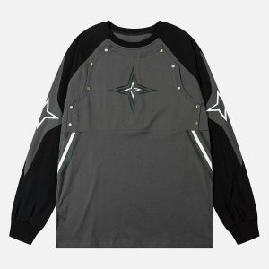 Concert Outfit Star Stitched Studded Long Sleeve T-Shirt