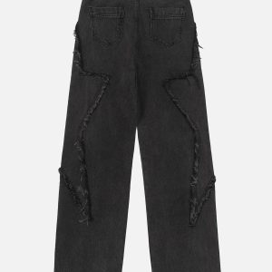 Concert Outfit Star Symmetrical Raw Edge Splicing Jeans
