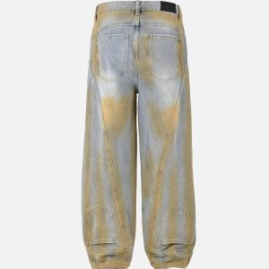 Concert Outfit Straight-Leg Patchwork Mud-Dyed Jeans