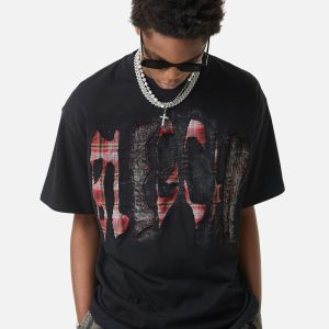 Concert Outfit Street Contrast Color Embroidered T-Shirt