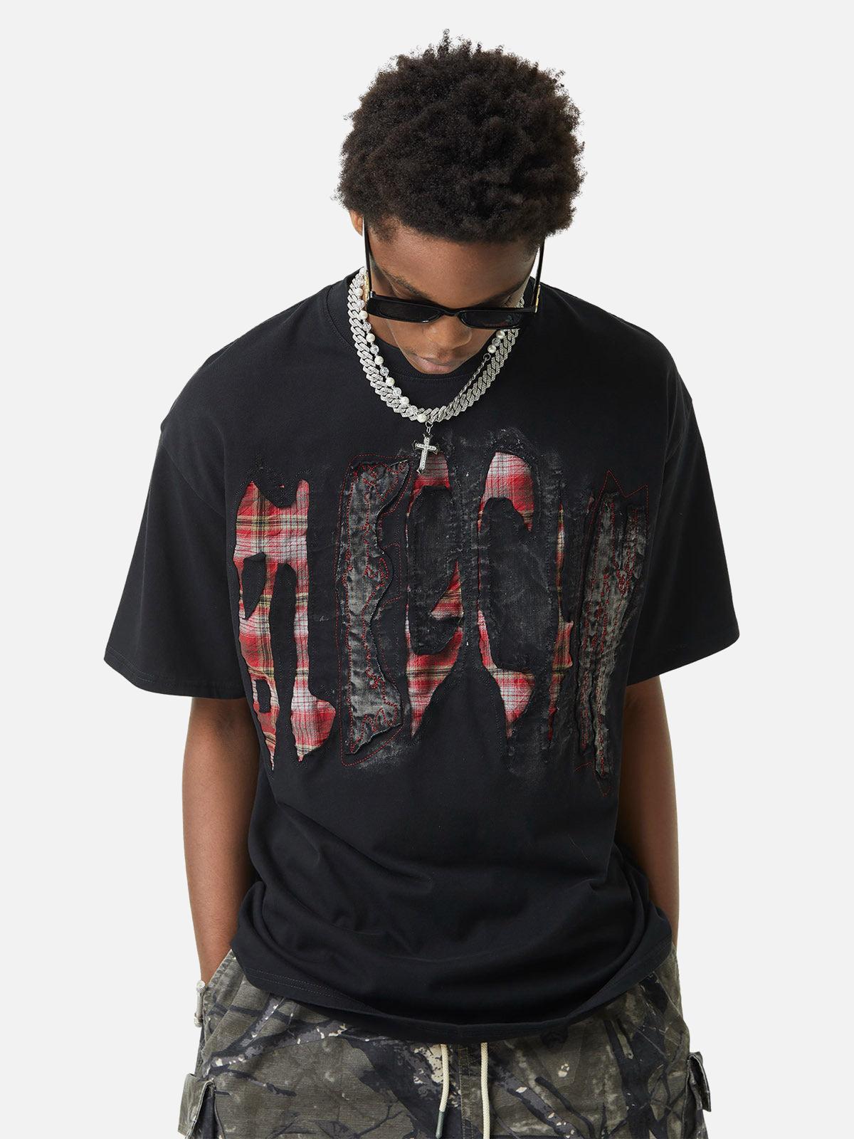 Concert Outfit Street Contrast Color Embroidered T-Shirt Concert Outfit Street Contrast Color Embroidered T-Shirt