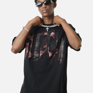 Concert Outfit Street Contrast Color Embroidered T-Shirt