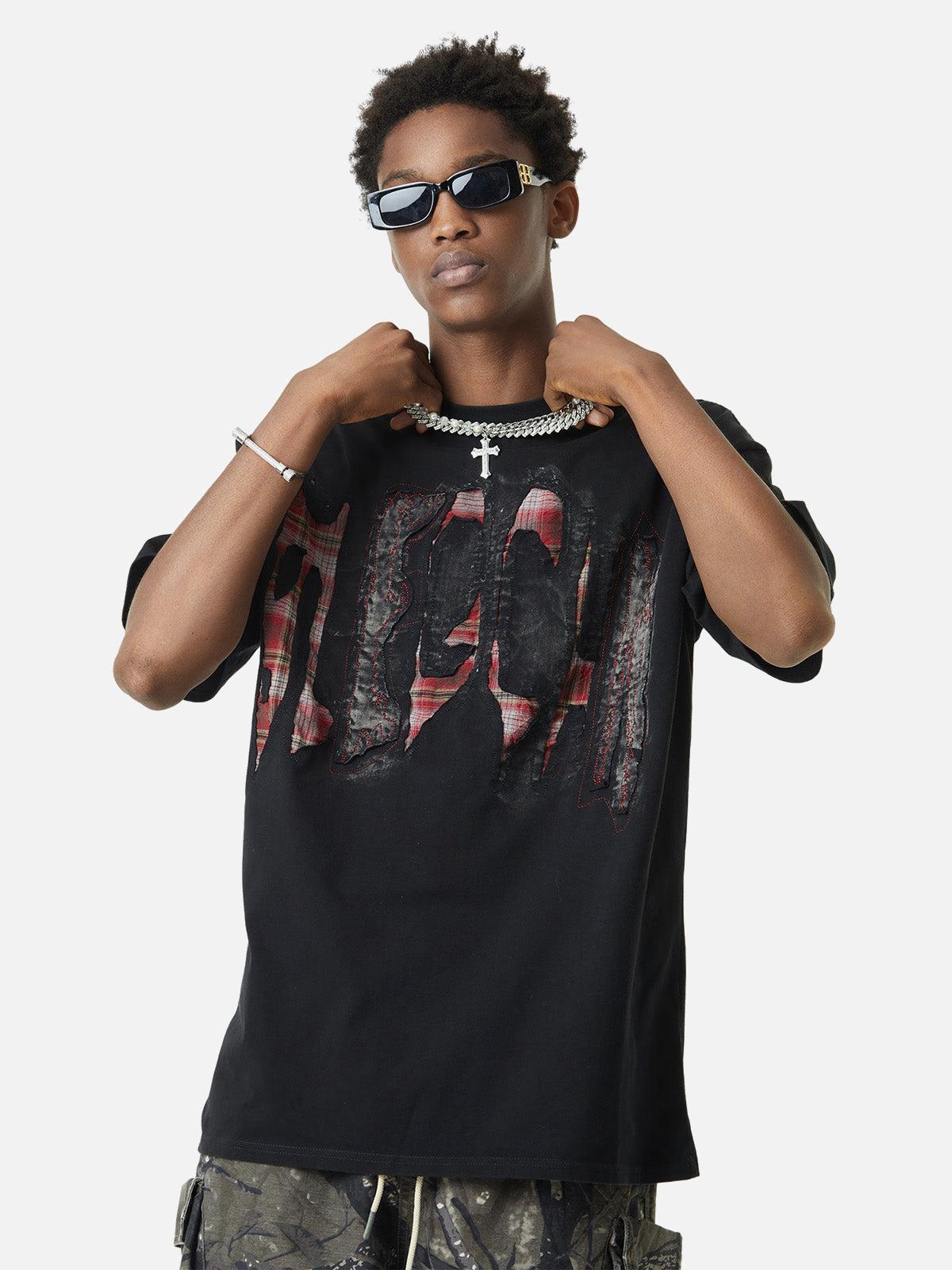 Concert Outfit Street Contrast Color Embroidered T-Shirt Concert Outfit Street Contrast Color Embroidered T-Shirt