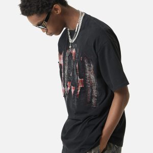 Concert Outfit Street Contrast Color Embroidered T-Shirt