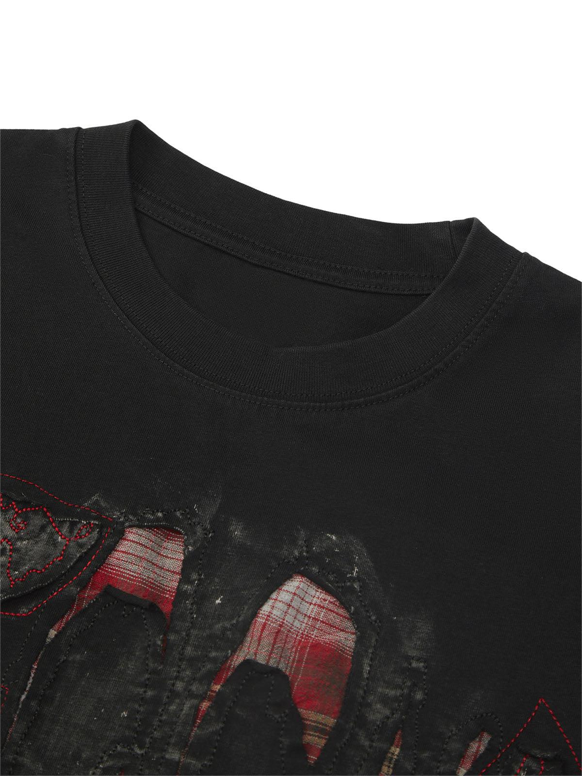 Concert Outfit Street Contrast Color Embroidered T-Shirt Concert Outfit Street Contrast Color Embroidered T-Shirt