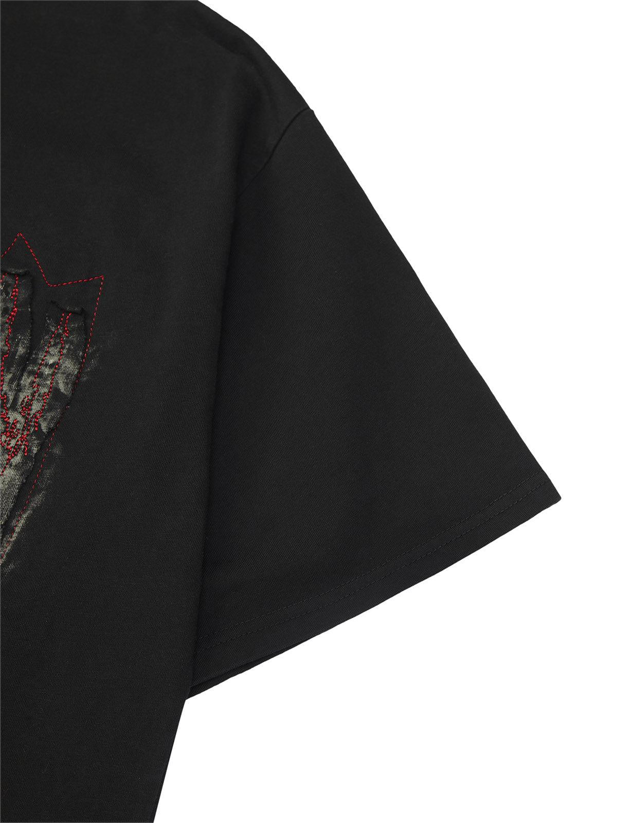 Concert Outfit Street Contrast Color Embroidered T-Shirt Concert Outfit Street Contrast Color Embroidered T-Shirt