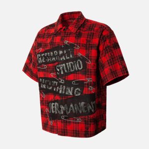 Concert Outfit Street Creative Pin Print Plaid Shirt