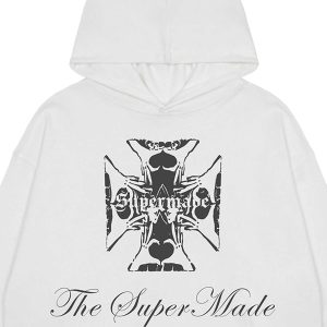 Concert Outfit Street Cross Letters Print Hoodie
