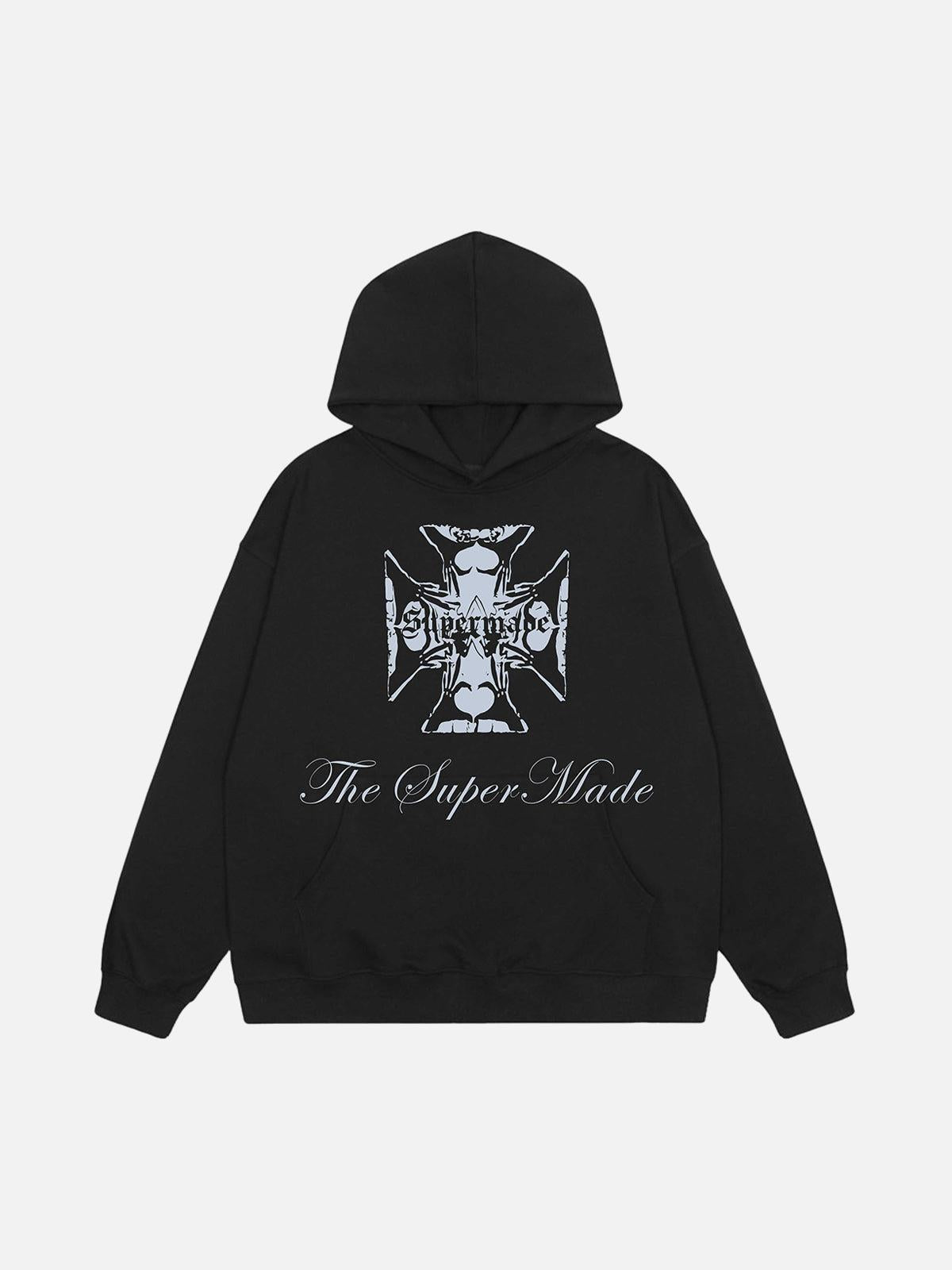 Concert Outfit Street Cross Letters Print Hoodie Concert Outfit Street Cross Letters Print Hoodie