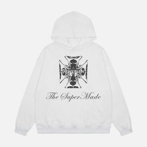 Concert Outfit Street Cross Letters Print Hoodie