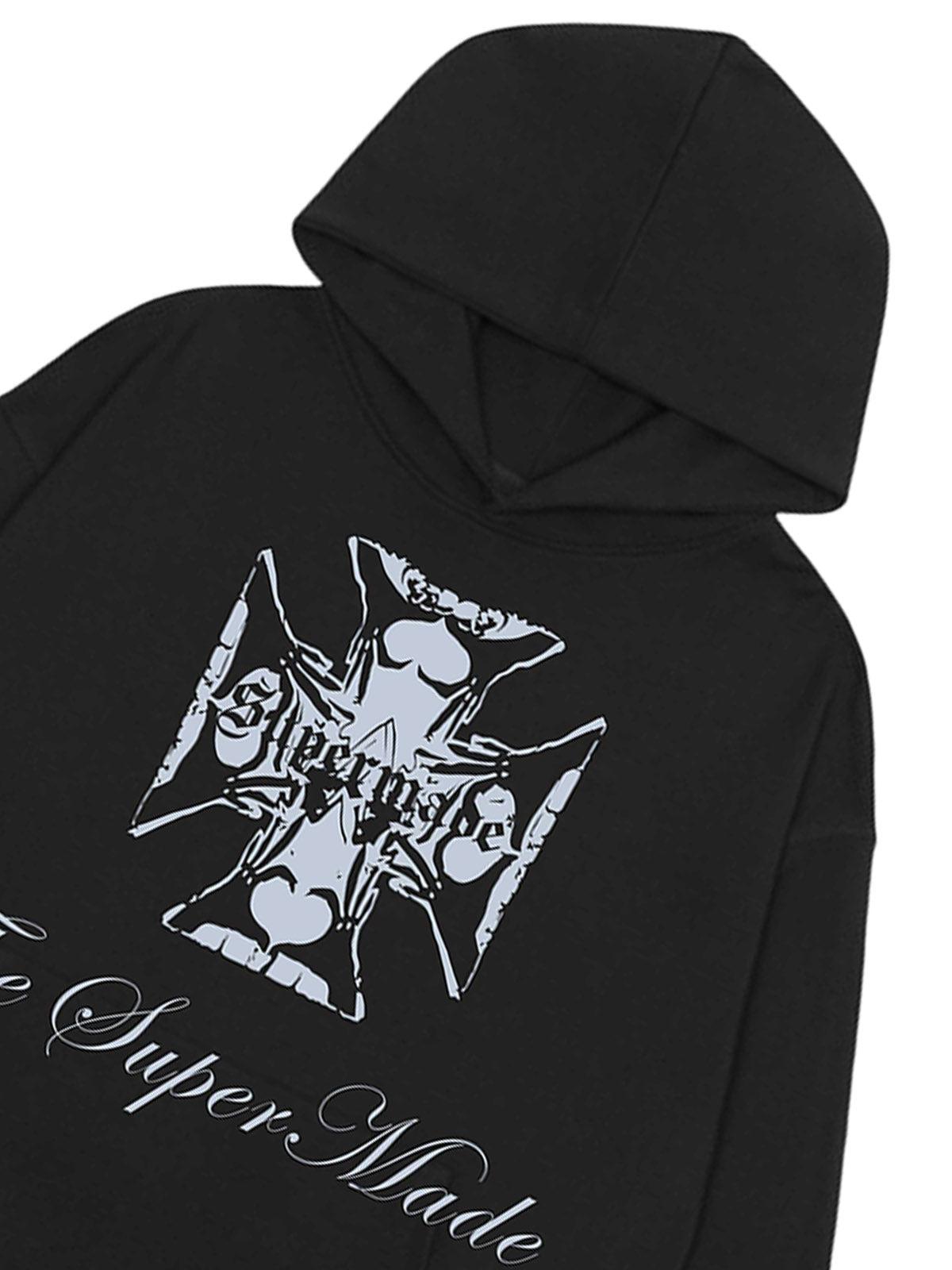 Concert Outfit Street Cross Letters Print Hoodie Concert Outfit Street Cross Letters Print Hoodie