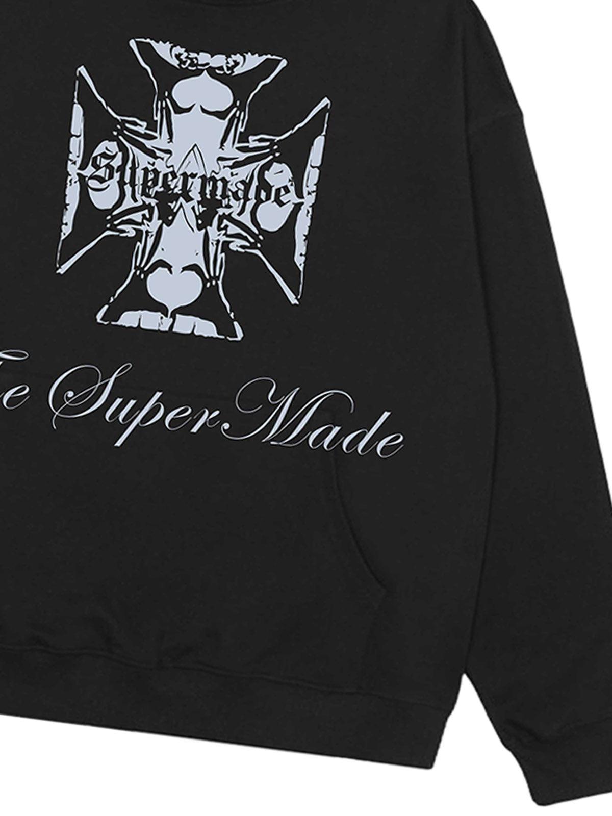 Concert Outfit Street Cross Letters Print Hoodie Concert Outfit Street Cross Letters Print Hoodie