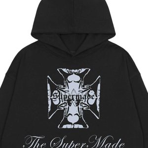 Concert Outfit Street Cross Letters Print Hoodie