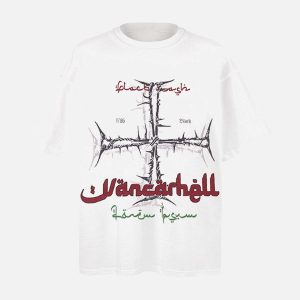 Concert Outfit Street Cross Print T-Shirt