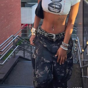 Concert Outfit Street Dark Camouflage Zipper Cargo Pants
