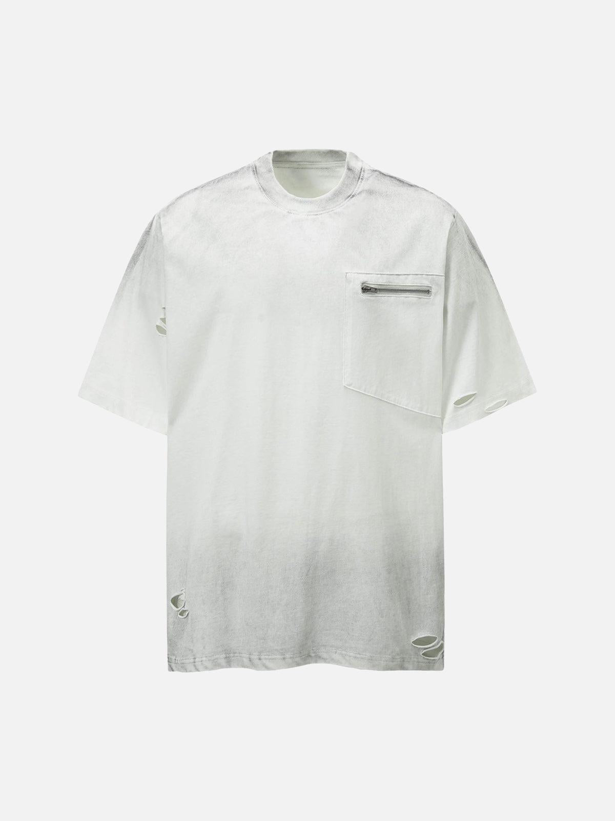 Concert Outfit Street Dirty-Dye Distressed Cut Pocket T-Shirt Concert Outfit Street Dirty-Dye Distressed Cut Pocket T-Shirt