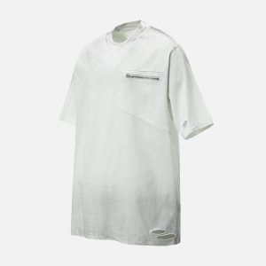 Concert Outfit Street Dirty-Dye Distressed Cut Pocket T-Shirt