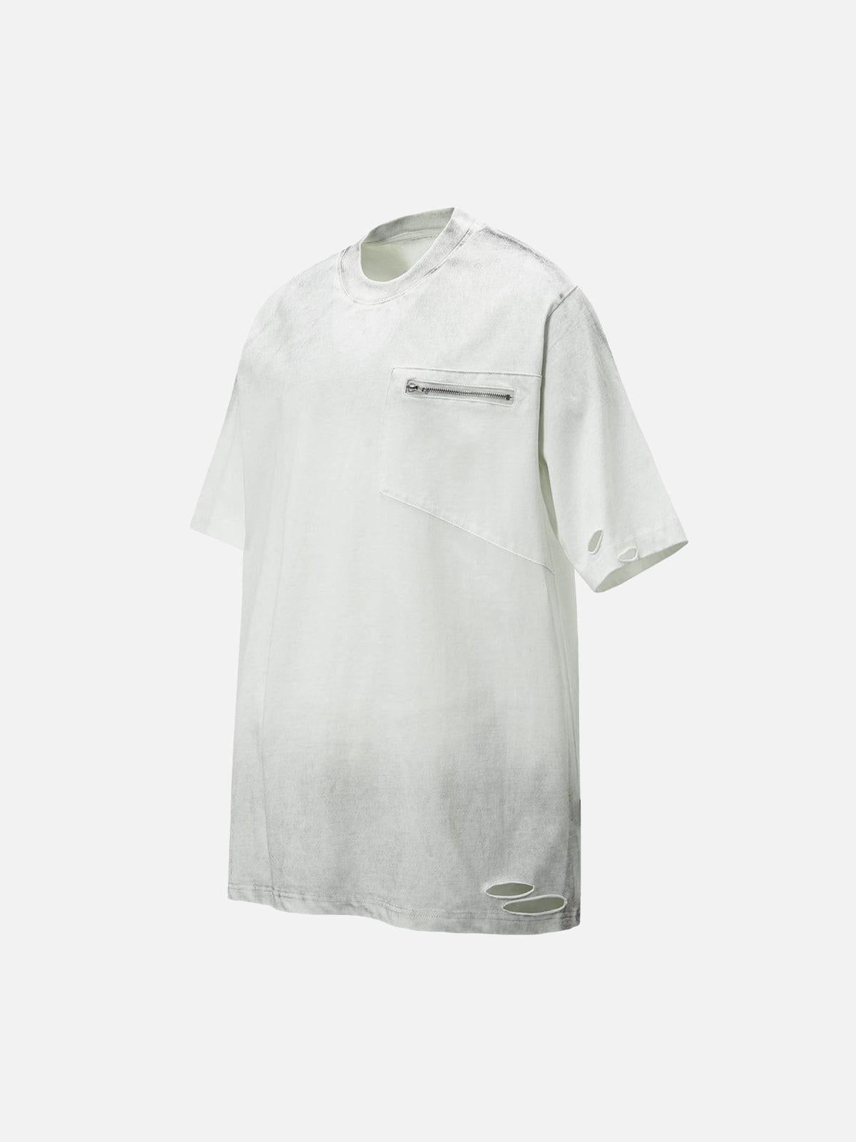 Concert Outfit Street Dirty-Dye Distressed Cut Pocket T-Shirt Concert Outfit Street Dirty-Dye Distressed Cut Pocket T-Shirt