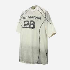 Concert Outfit Street Dirty Dyed Gradient Motorcycle T-Shirt