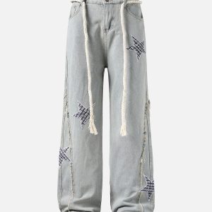 Concert Outfit Street Drawstring Star Applique Jeans