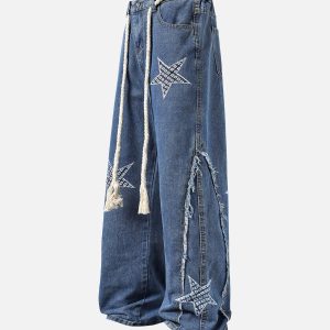Concert Outfit Street Drawstring Star Applique Jeans