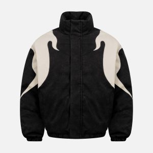 Concert Outfit Street Flame Embroidered Suede Padded Puffer Jacket