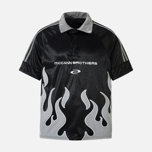 Concert Outfit Street Flame Embroidery POLO T-Shirt