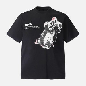 Concert Outfit Street Hip-Hop Portrait Print T-Shirt