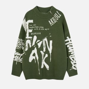 Concert Outfit Street Letter Graffiti Jacquard Sweater