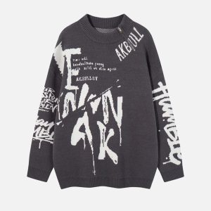 Concert Outfit Street Letter Graffiti Jacquard Sweater