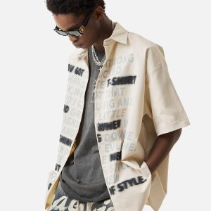 Concert Outfit Street Letter Print Short Sleeve Shirt