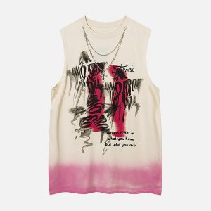 Concert Outfit Street Necklace Graffiti Spray-Painted Vest