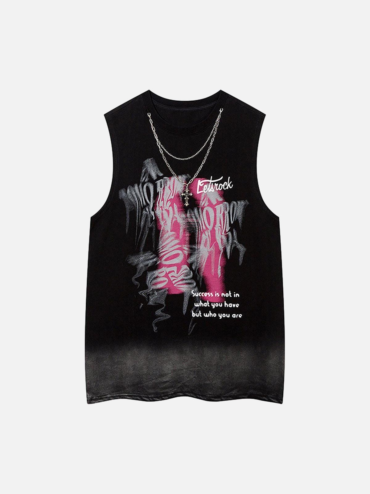 Concert Outfit Street Necklace Graffiti Spray-Painted Vest Concert Outfit Street Necklace Graffiti Spray-Painted Vest
