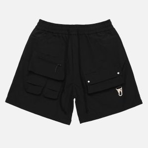 Concert Outfit Street Patchwork Personalized Multi-Pocket Shorts