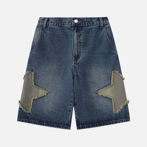 Concert Outfit Street Patchwork Star Embroidered Denim Shorts