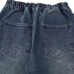Concert Outfit Street Patchwork Star Embroidered Denim Shorts