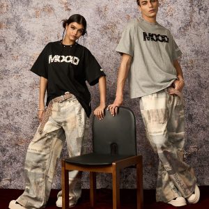 Concert Outfit Street Retro MOOD Patch Embroidered Rivet T-Shirt