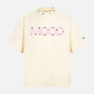 Concert Outfit Street Retro MOOD Patch Embroidered Rivet T-Shirt