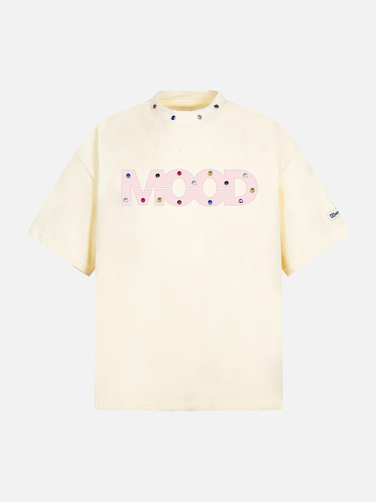 Concert Outfit Street Retro MOOD Patch Embroidered Rivet T-Shirt Concert Outfit Street Retro MOOD Patch Embroidered Rivet T-Shirt