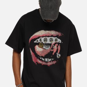 Concert Outfit Street Retro Washed Lip Print T-Shirt