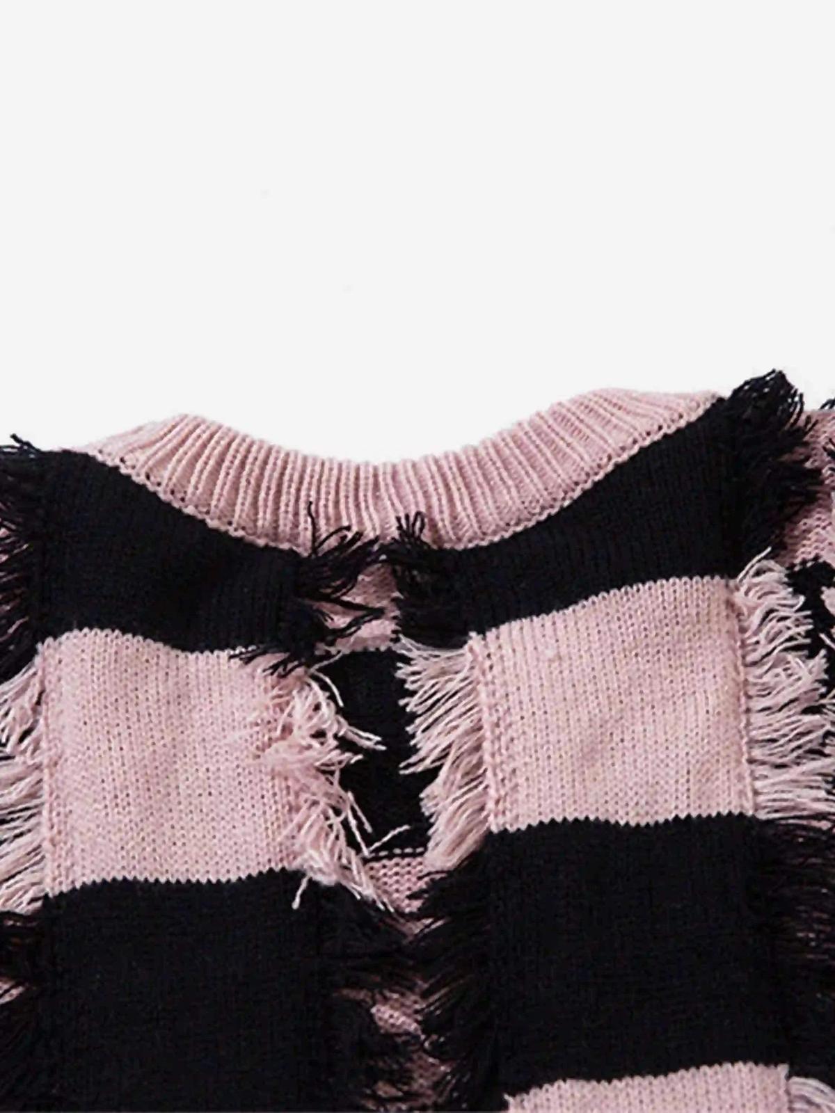 Concert Outfit Street Star Stripe Whisker Ripped Crew Neck Sweater Concert Outfit Street Star Stripe Whisker Ripped Crew Neck Sweater