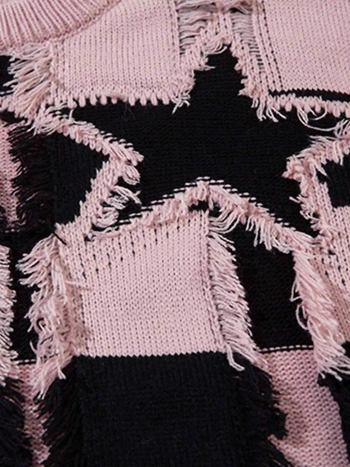 Concert Outfit Street Star Stripe Whisker Ripped Crew Neck Sweater Concert Outfit Street Star Stripe Whisker Ripped Crew Neck Sweater