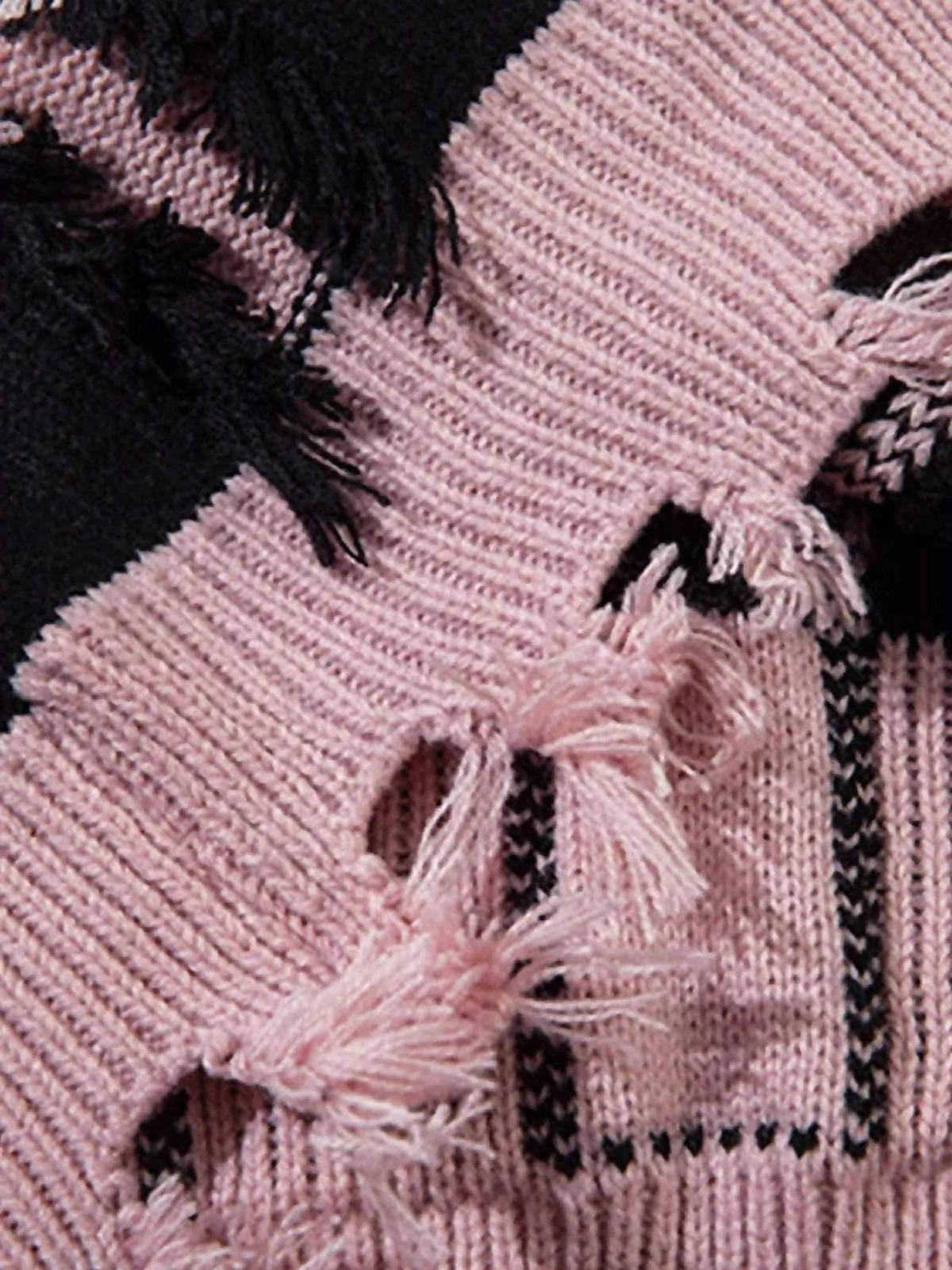 Concert Outfit Street Star Stripe Whisker Ripped Crew Neck Sweater Concert Outfit Street Star Stripe Whisker Ripped Crew Neck Sweater