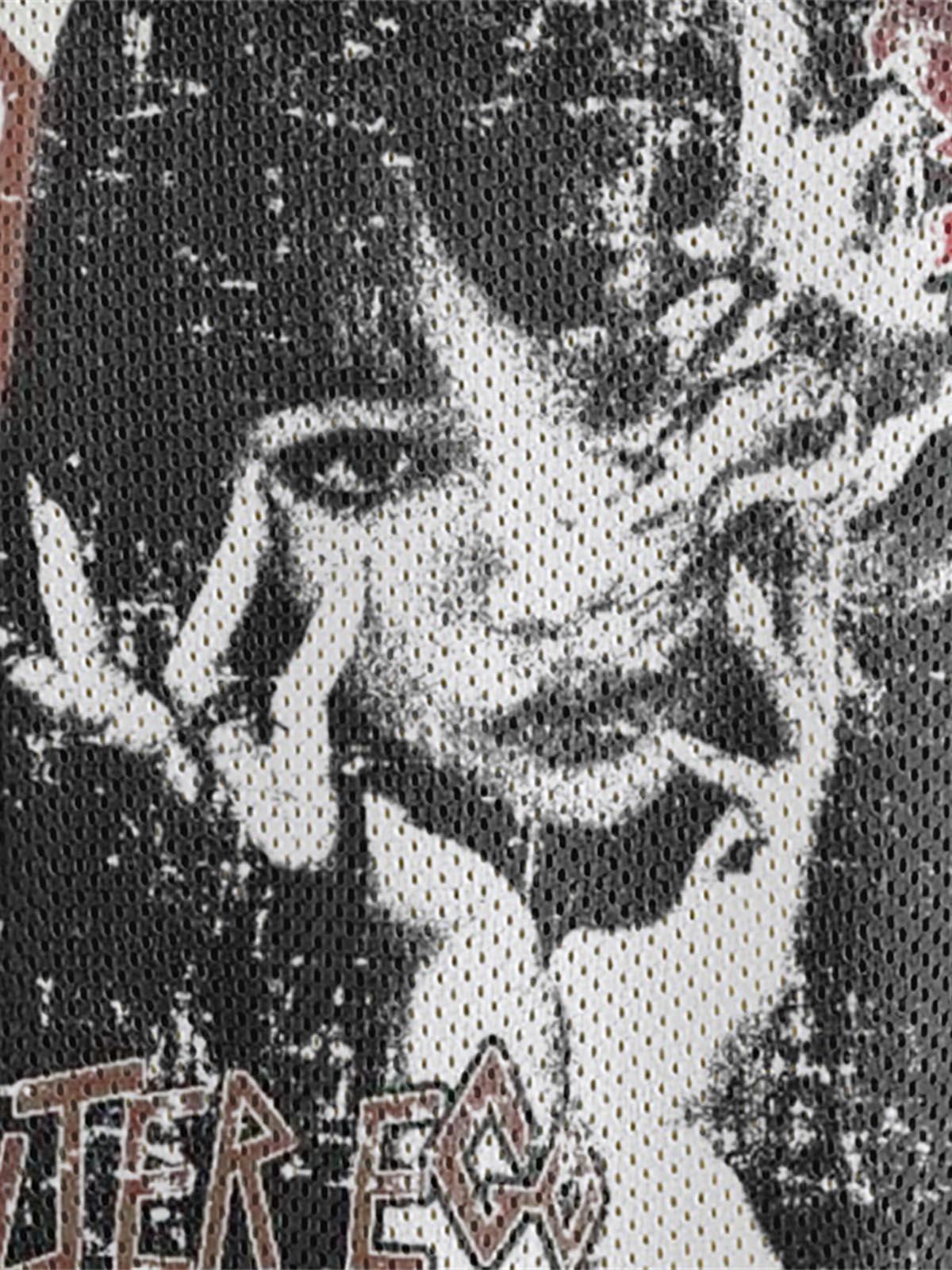 Concert Outfit Street Stitching Mesh Character Print T-Shirt Concert Outfit Street Stitching Mesh Character Print T-Shirt