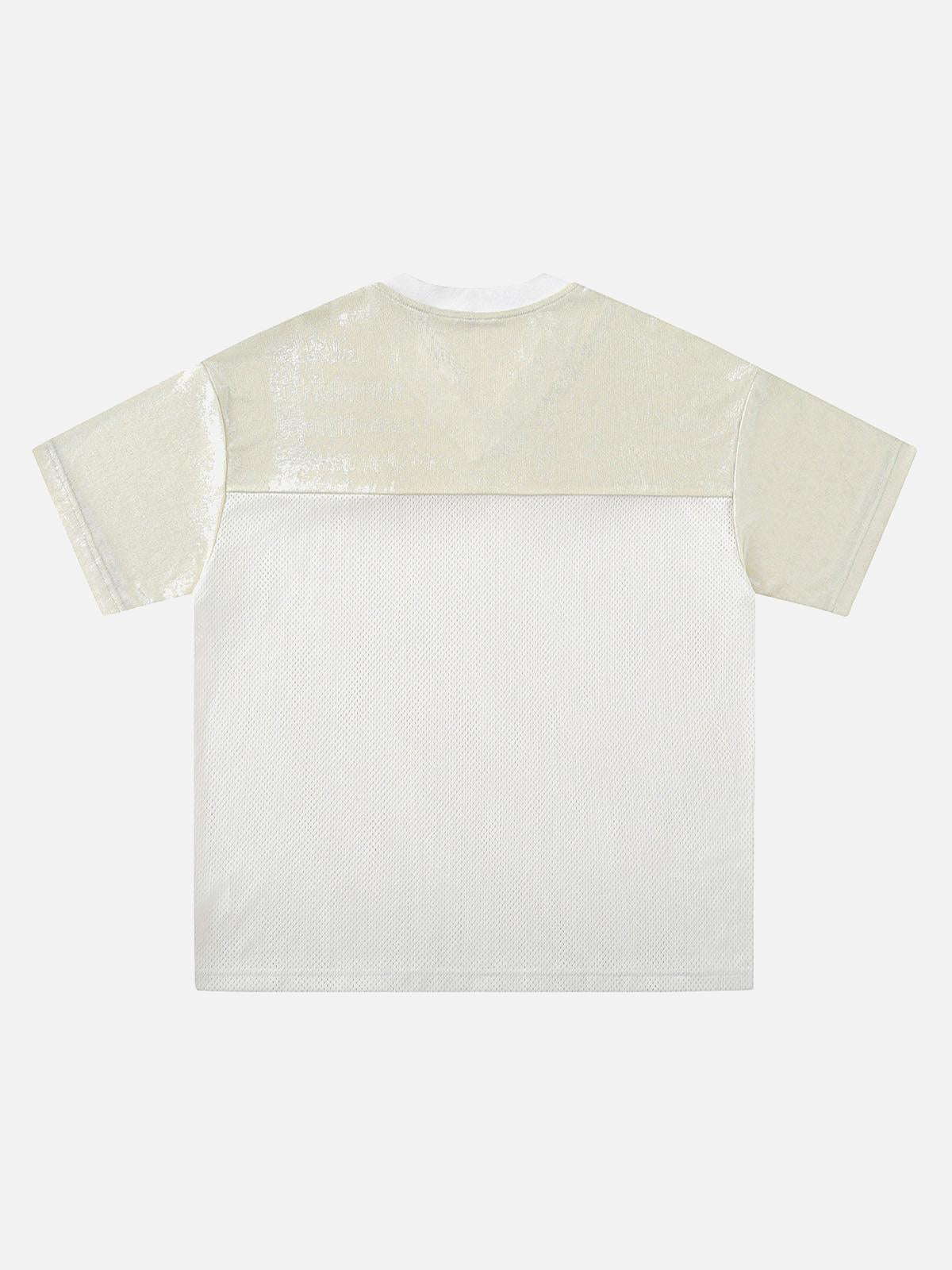 Concert Outfit Street Stitching Mesh Character Print T-Shirt Concert Outfit Street Stitching Mesh Character Print T-Shirt