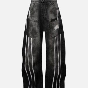 Concert Outfit Street Stripe Dirty Dye Barrel Jeans