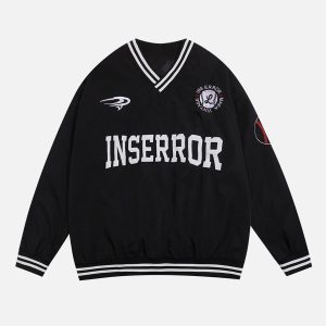 Concert Outfit Street V-Neck Baseball-Inspired Sweatshirt