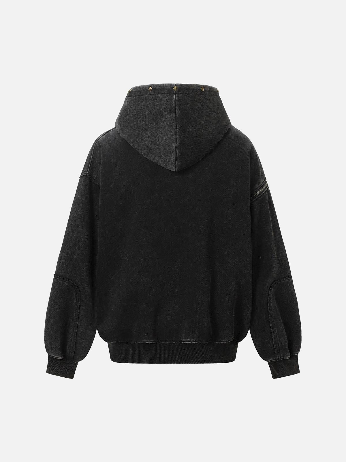 Concert Outfit Street Washed Distressed Stitching Rivet Hooded Jacket Concert Outfit Street Washed Distressed Stitching Rivet Hooded Jacket