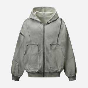 Concert Outfit Street Washed Distressed Stitching Rivet Hooded Jacket